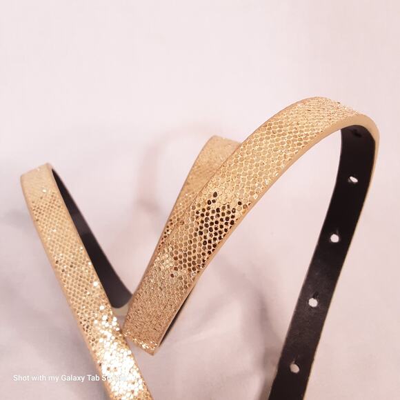 Womens Gold Tone Glitter Belt Large Waist Clear Rhinestone Buckle - Picture 7 of 10